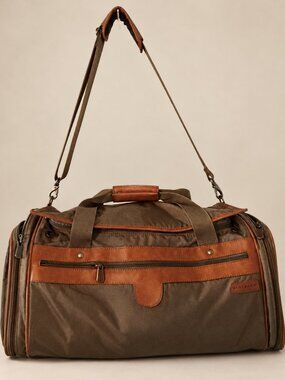 Hartmann Green Nylon Duffle Bag 20" Brown Leather Trim Weekender Carry-On
